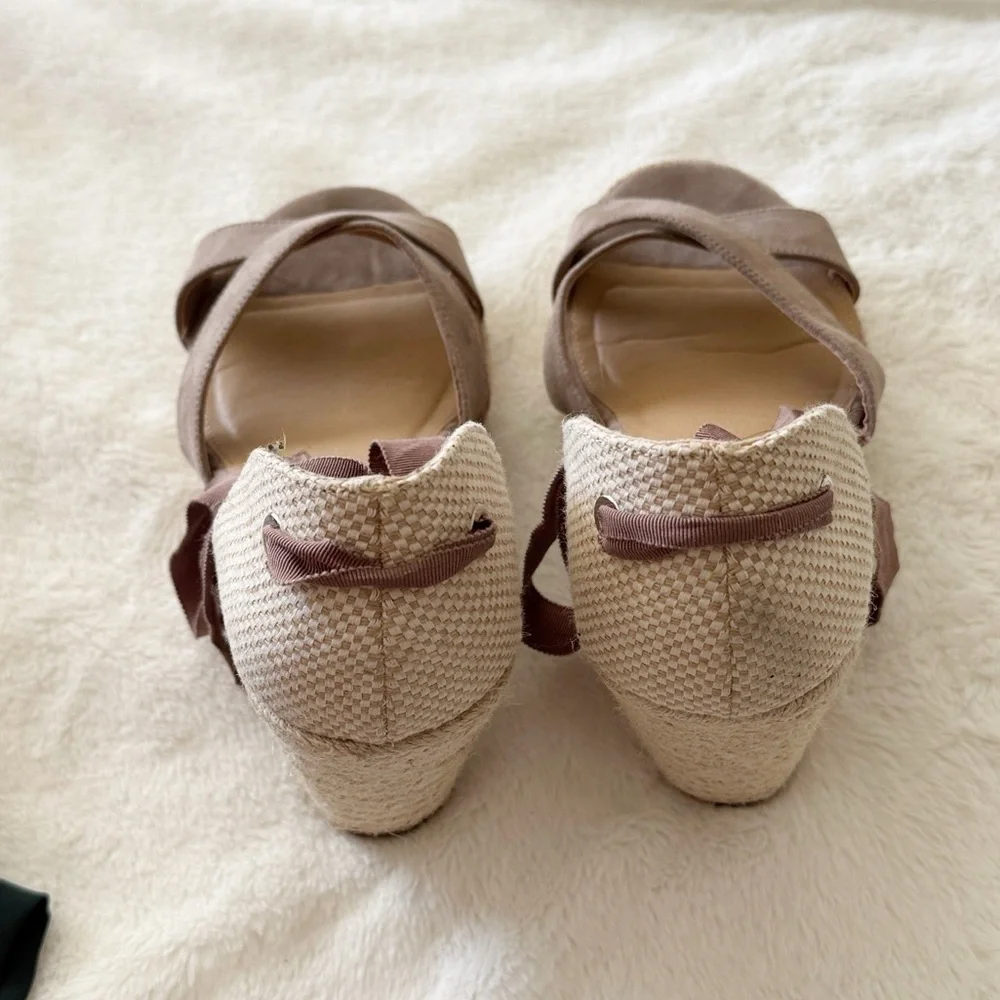 Torrid taupe platform Espadrille wrap Sandals with Ribbon Ties size 9.5 wide